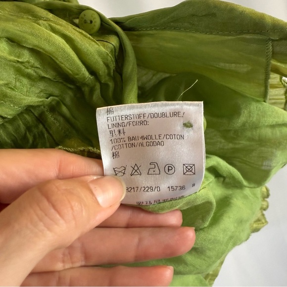 Luisa Cerano Green Crinkled Button-Up Blouse USA 14    43 % silk - Picture 12 of 16